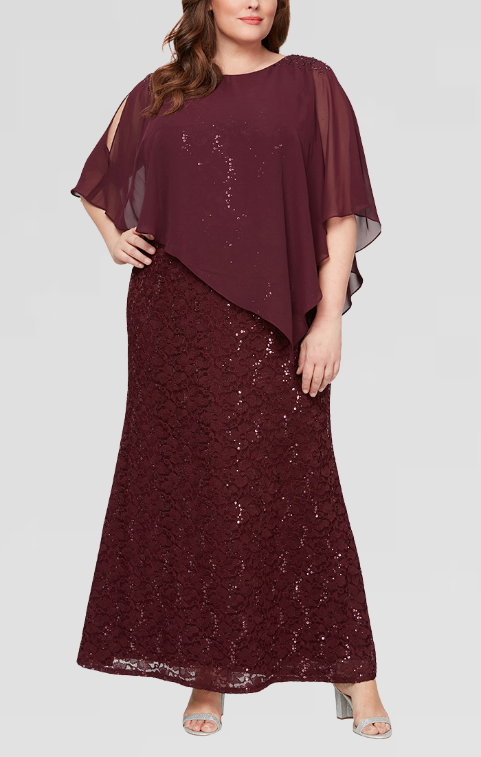 Plus Size Dresses Sequin Plus Size Long Formal Floral Lace Evening Dress FIG