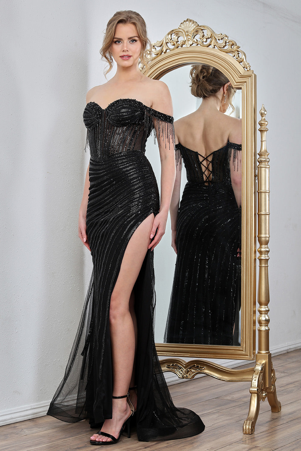 Adora Design 3296 Fitted Long Formal Beaded Prom Corset Dress