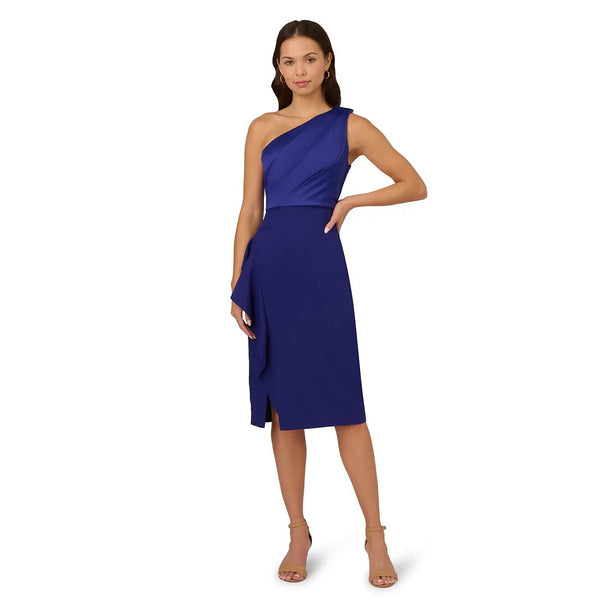 Adrianna Papell AP1E211709 One-Shoulder Knee-Length Crepe Cocktail Dress Slit