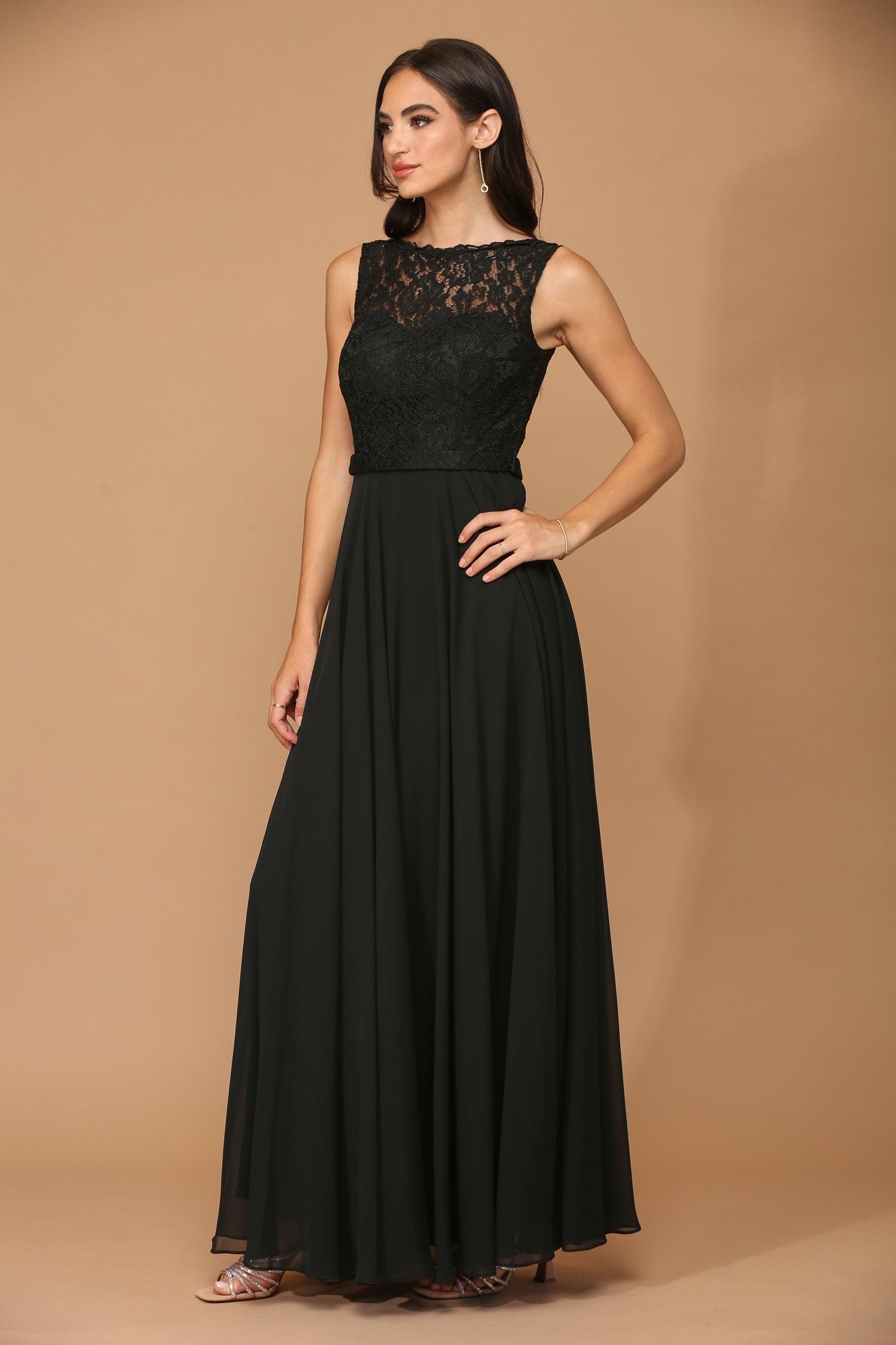 Long Sleeveless Bridesmaids Lace Chiffon Dress | The Dress Outlet Long Sleeveless Bridesmaids Lace Chiffon Dress | The Dress Outlet