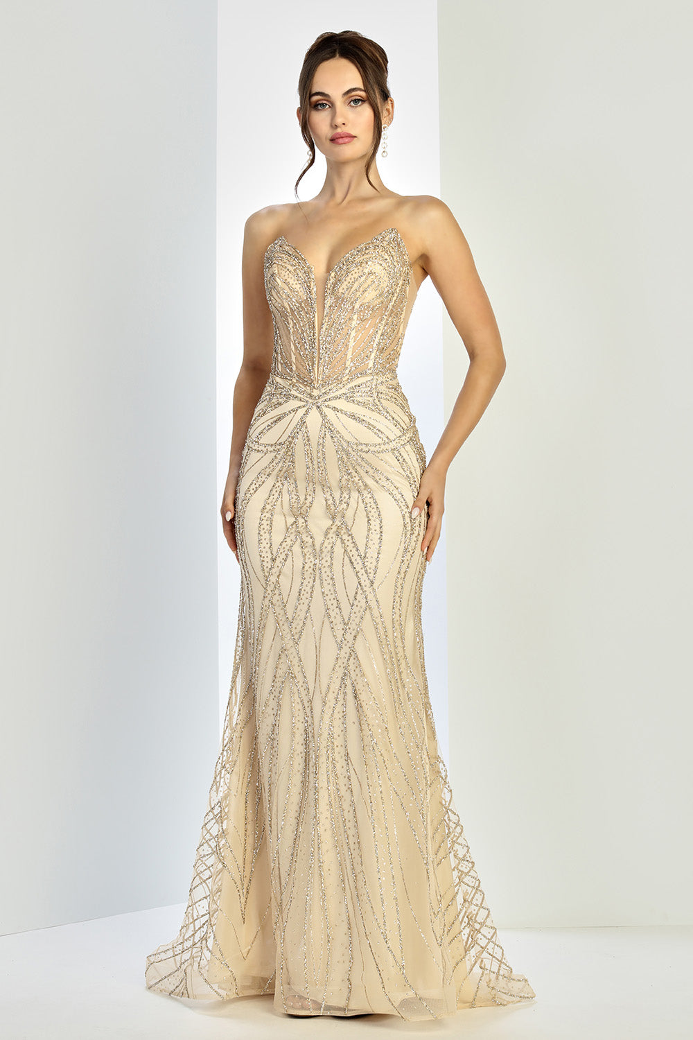 Adora Design 3299 Fitted Long Formal Beaded Prom Dress