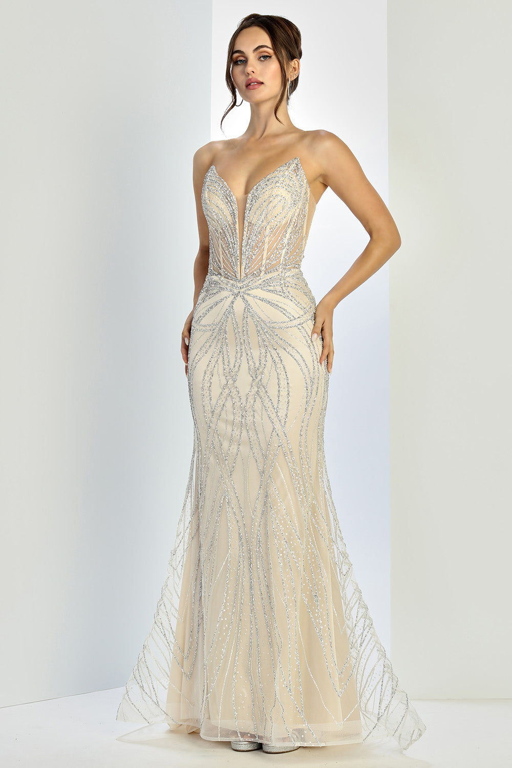 Adora Design 3299 Fitted Long Formal Beaded Prom Dress