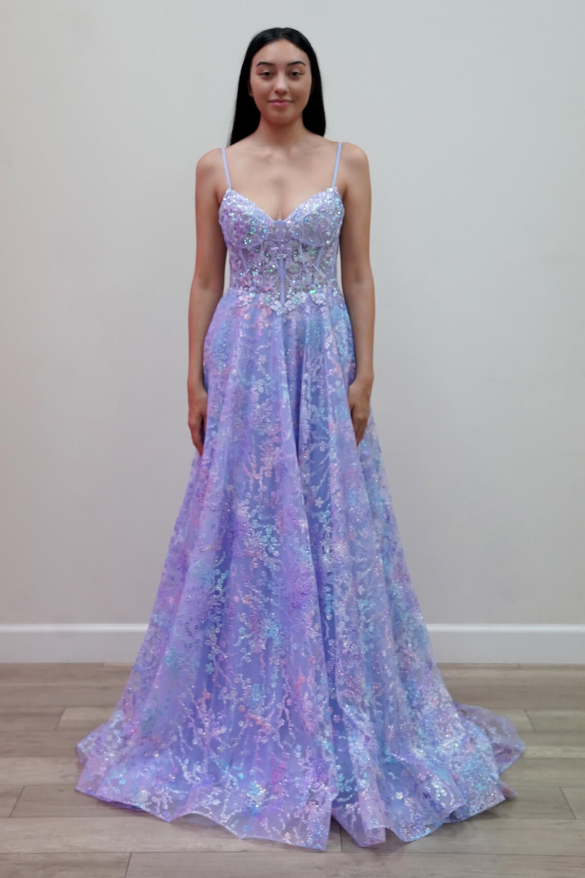Prom Dresses Strapless Floor-Length Tulle Gown with Corset Bodice and Lace Formal Gown Juliet JUJT2642G Juliet Lilac