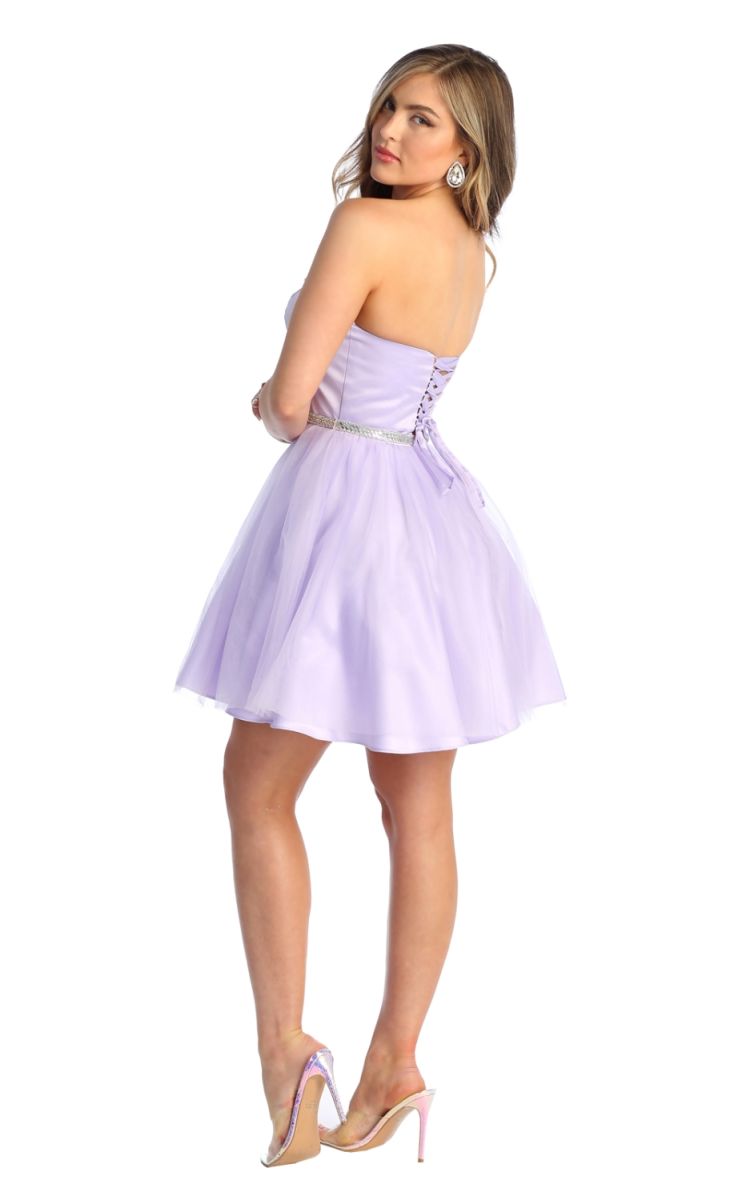 Strapless Curved Neck Mini Short Satin Cocktail A-Line May Queen 1895