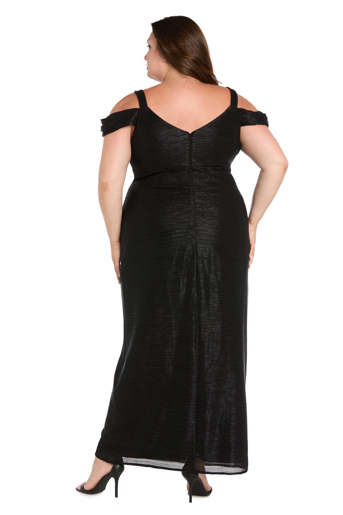 R&M Richards 3301W Plus Size Long Metallic Formal Evening Dress