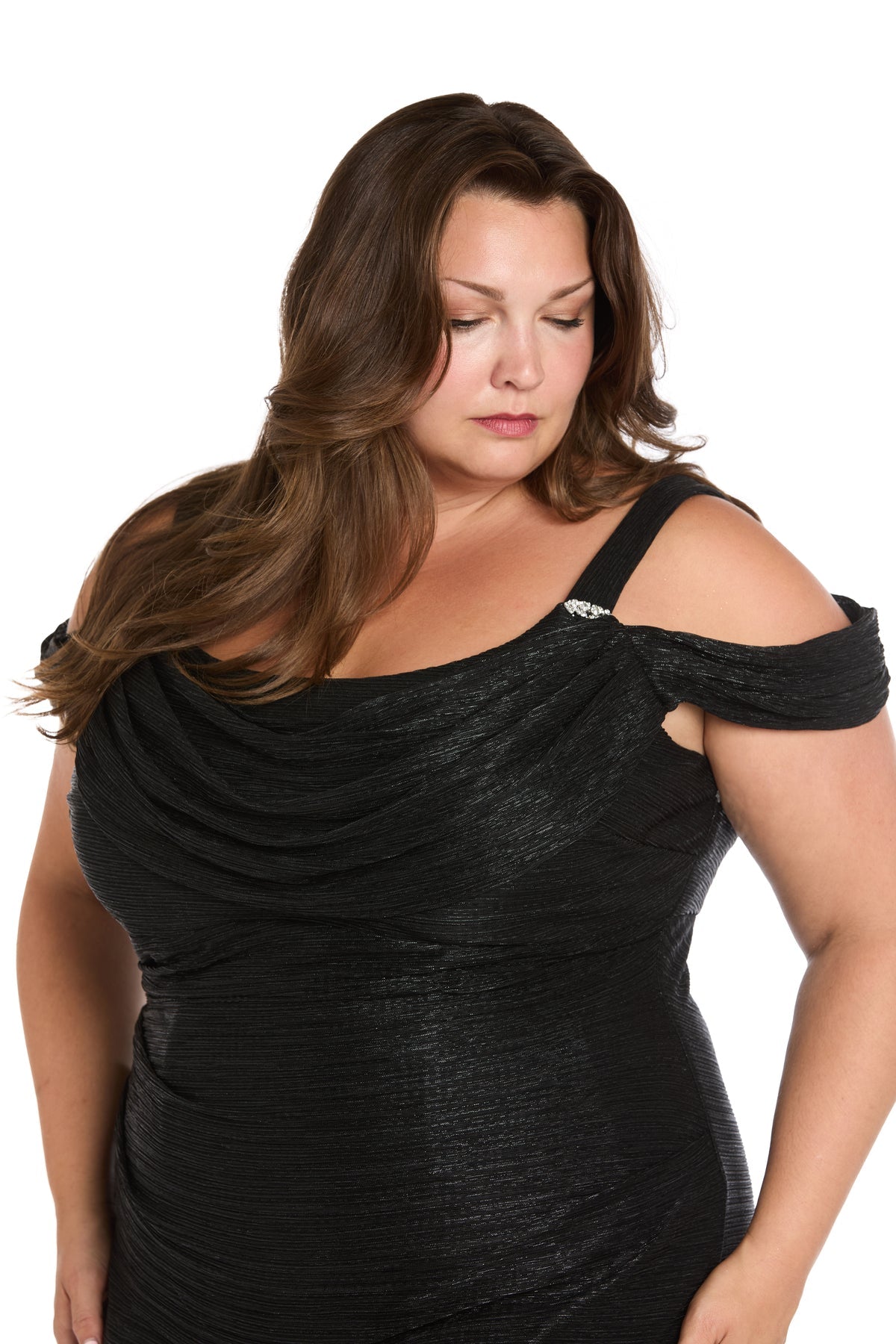 R&M Richards 3301W Plus Size Long Metallic Formal Evening Dress