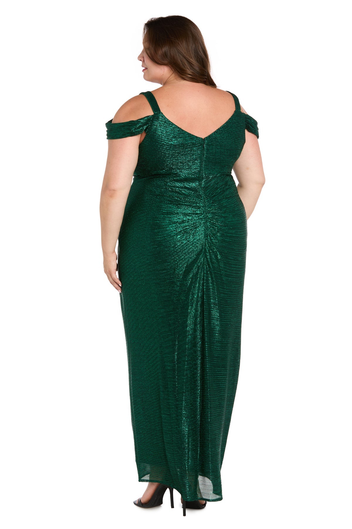 R&M Richards 3301W Plus Size Long Metallic Formal Evening Dress