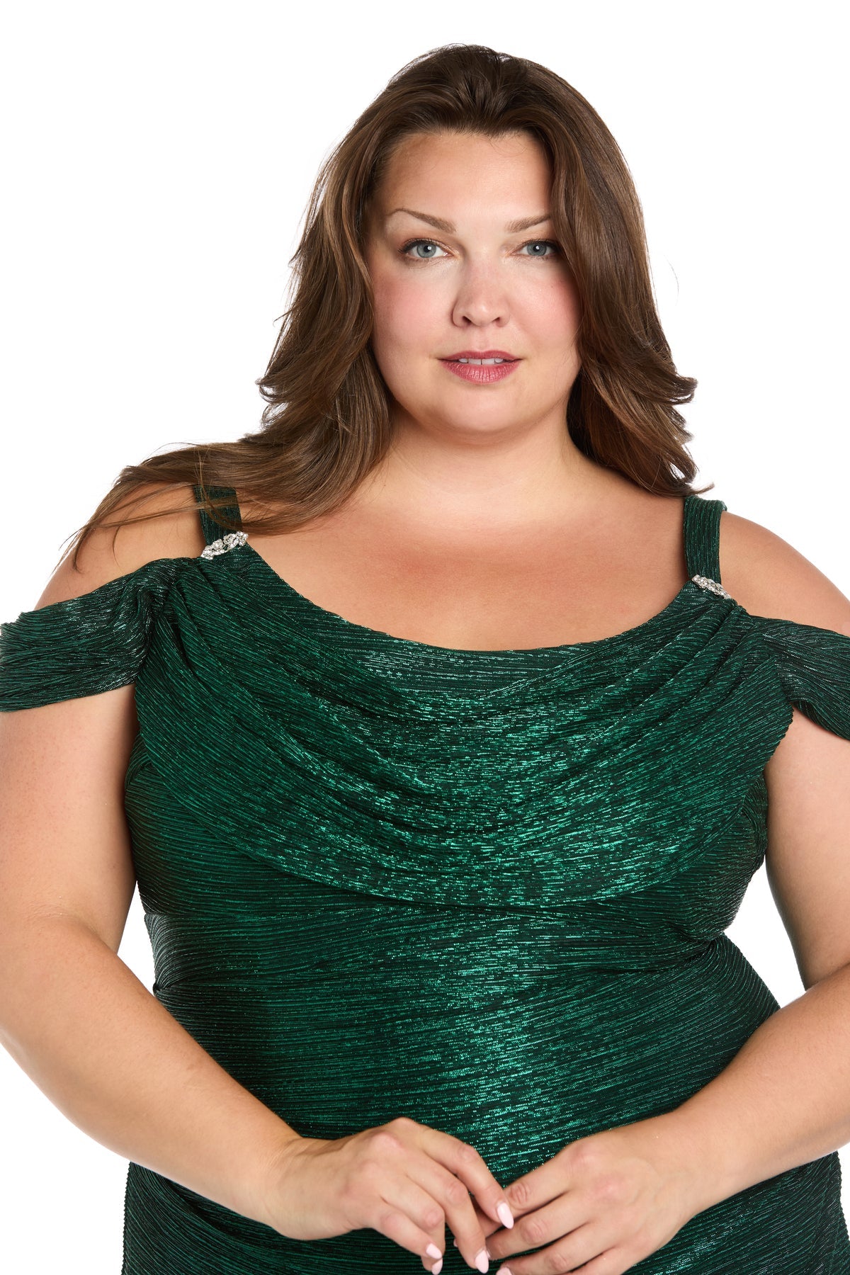R&M Richards 3301W Plus Size Long Metallic Formal Evening Dress