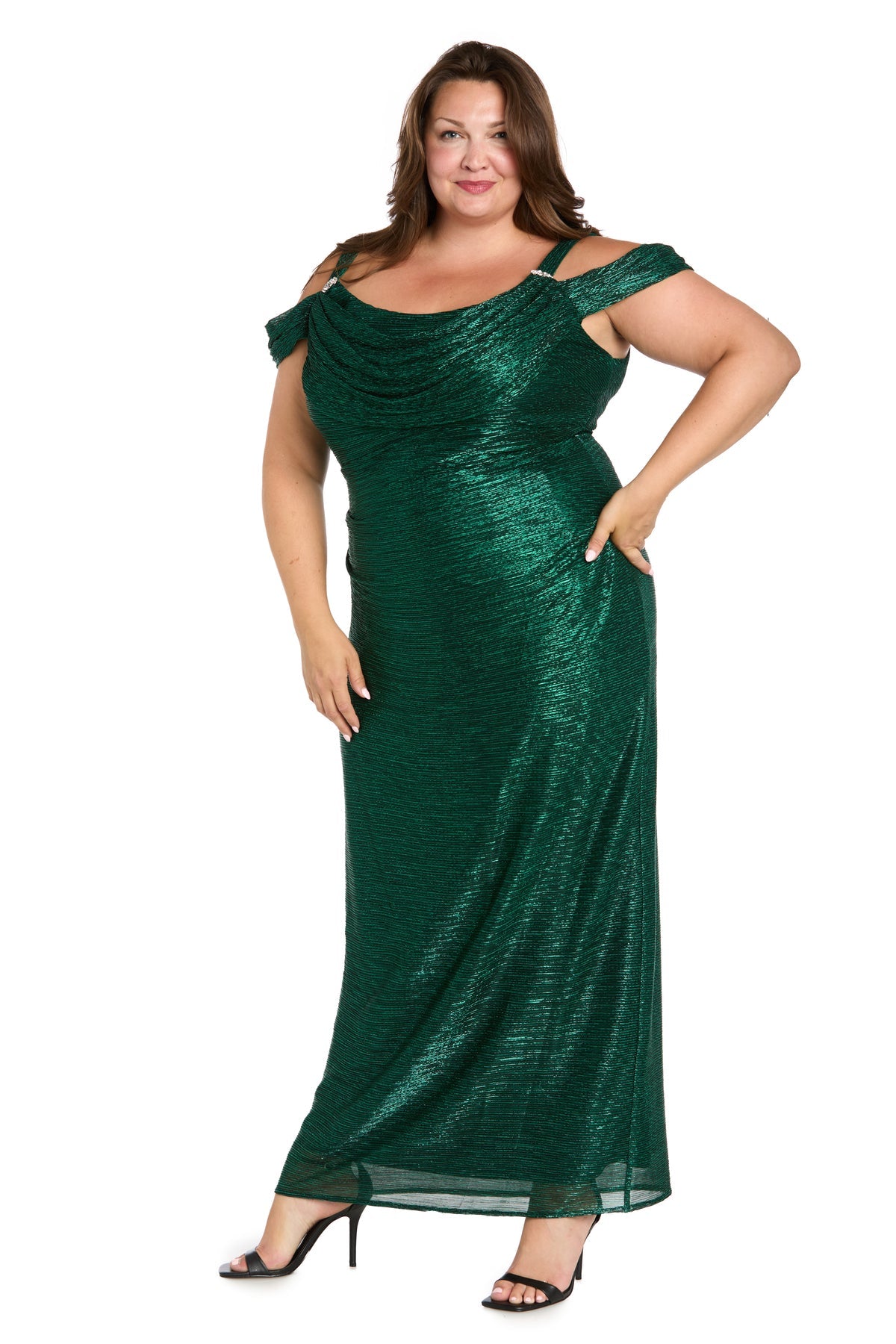 R&M Richards 3301W Plus Size Long Metallic Formal Evening Dress