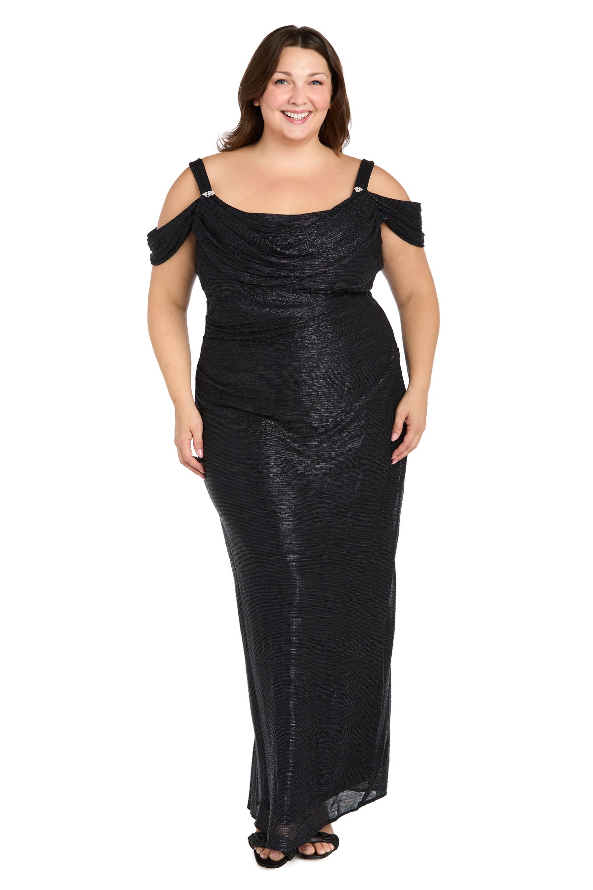 R&M Richards 3301W Plus Size Long Metallic Formal Evening Dress