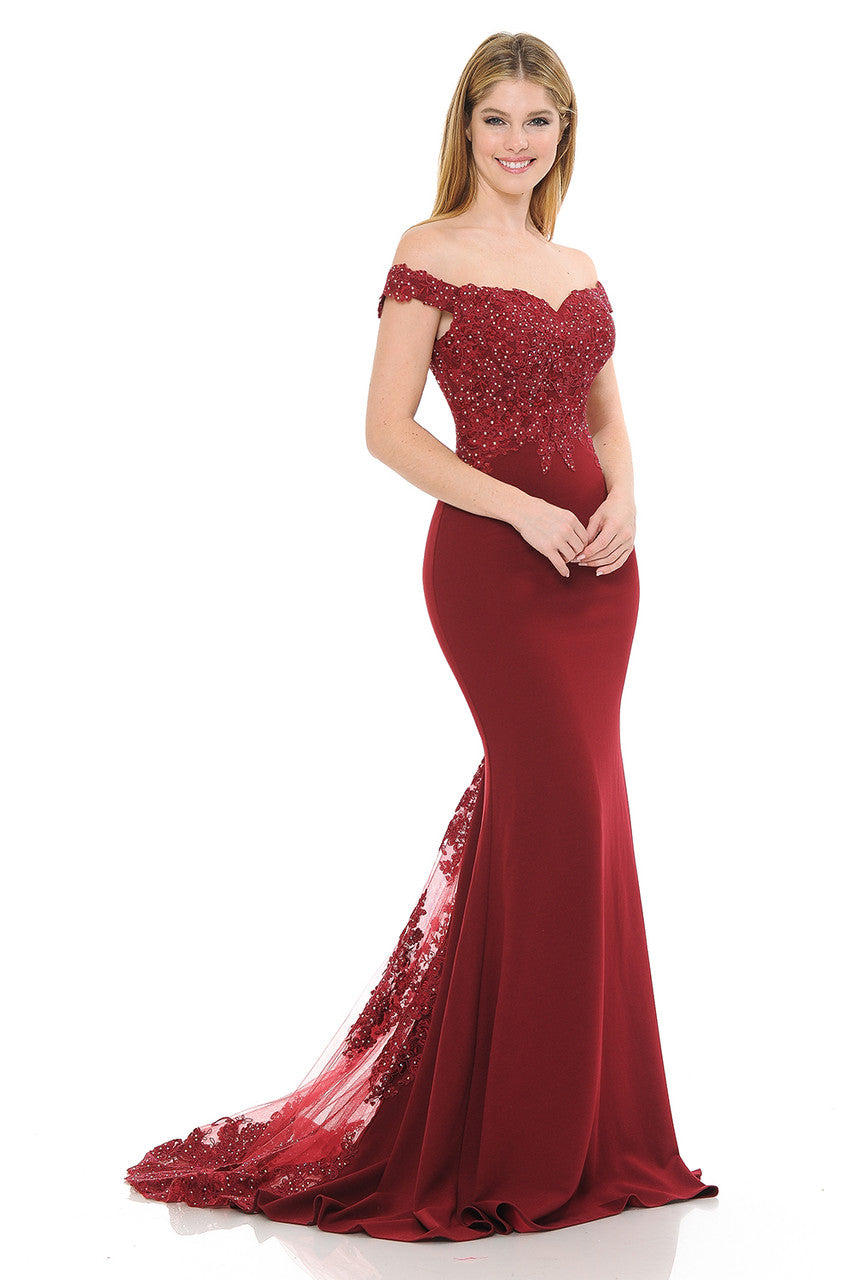 Prom Dresses Long Formal Beaded Mermaid Prom Dress Lenovia 8134 Burgundy