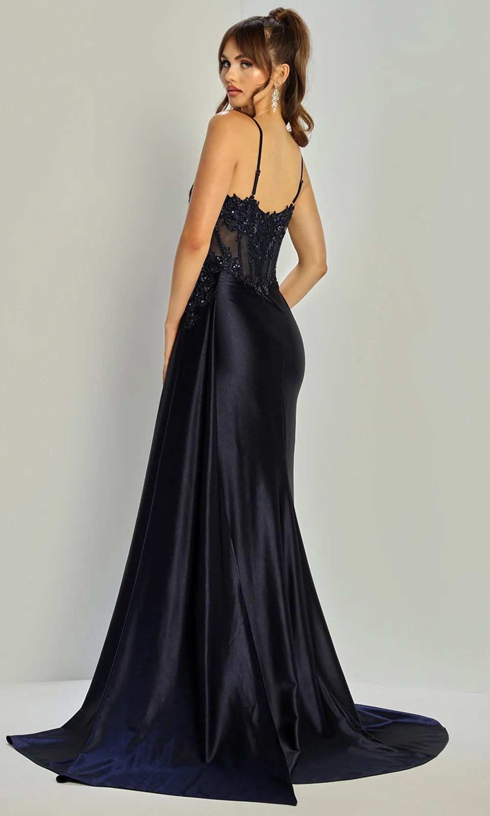 Prom Dresses Prom Long Corset Beaded Formal Slit Dress Navy
