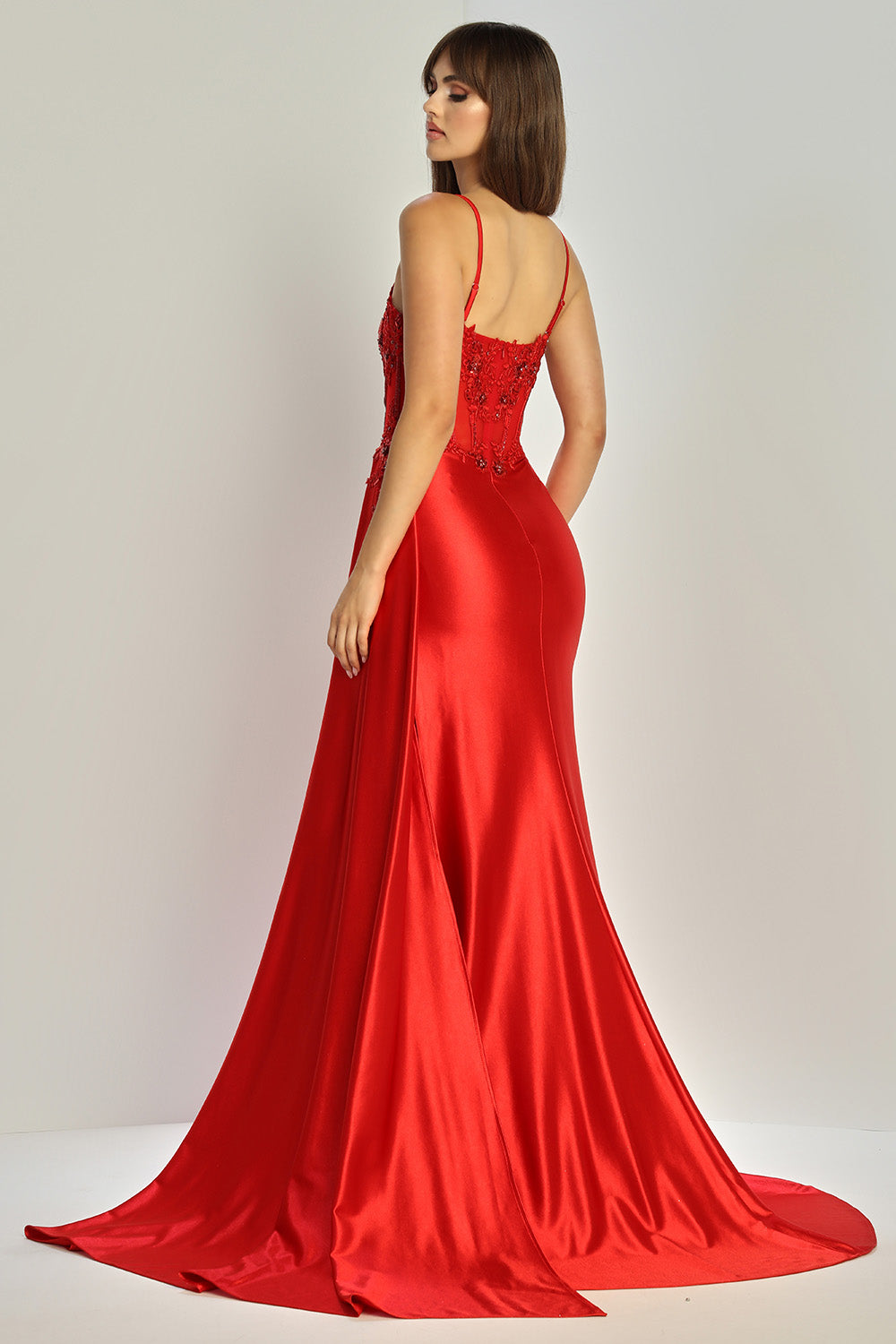 Prom Dresses Prom Long Corset Beaded Formal Slit Dress Red