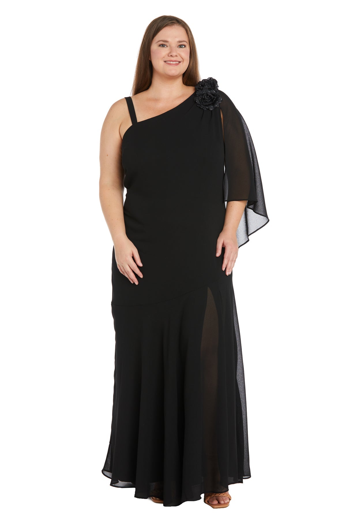R & M Richards Women's Long Dress W Mock Cape, Black, 22 W R & M Richards Women's Long Dress W Mock Cape, Black, 22 W