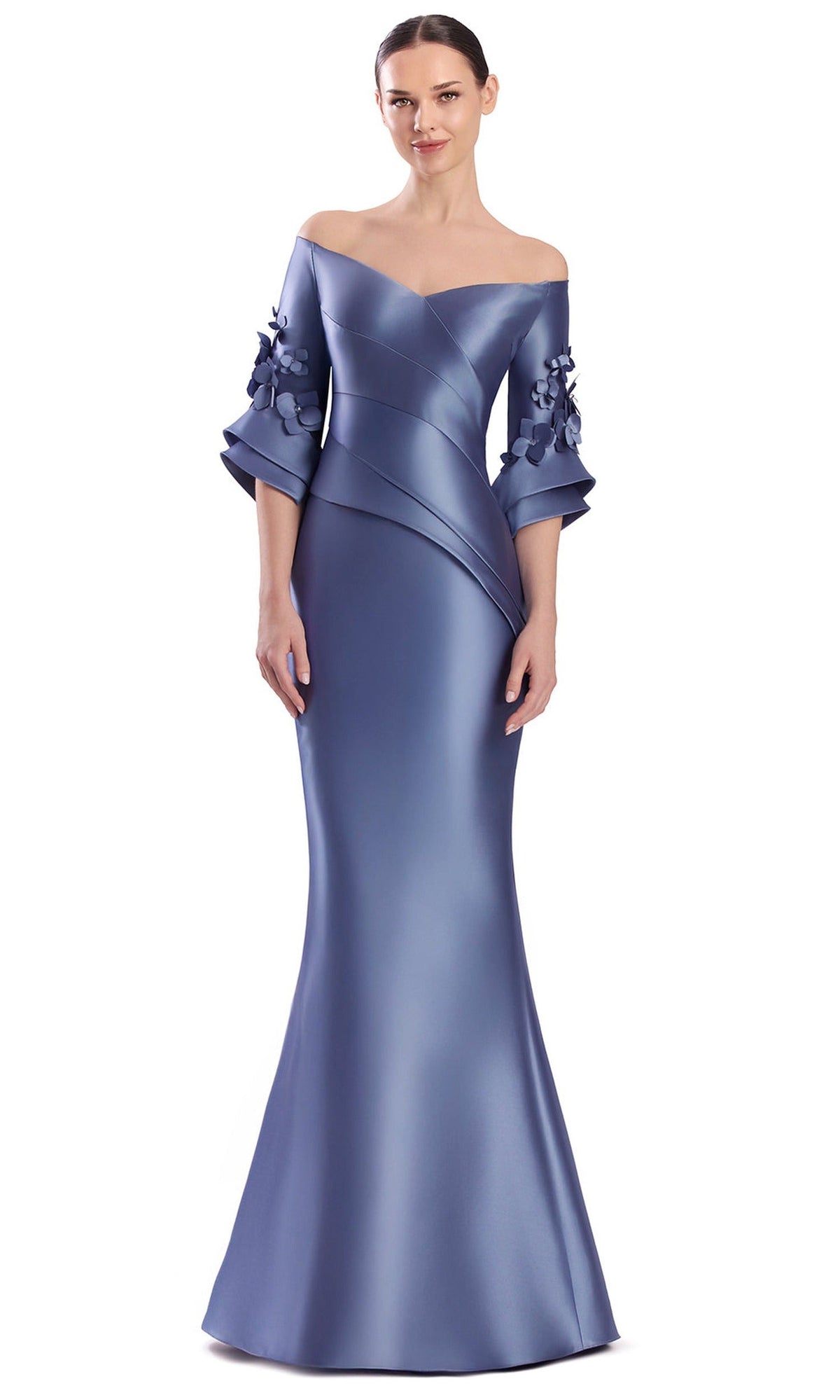 Alexander by Daymor Off-Shoulder Floral Bell Sleeve Mermaid Gown 3309F26