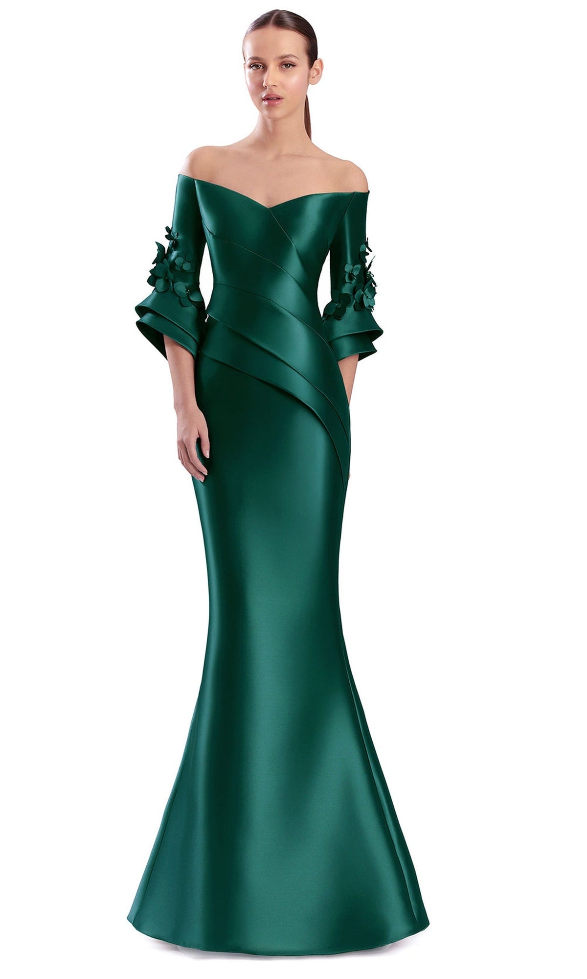 Alexander by Daymor Off-Shoulder Floral Bell Sleeve Mermaid Gown 3309F26