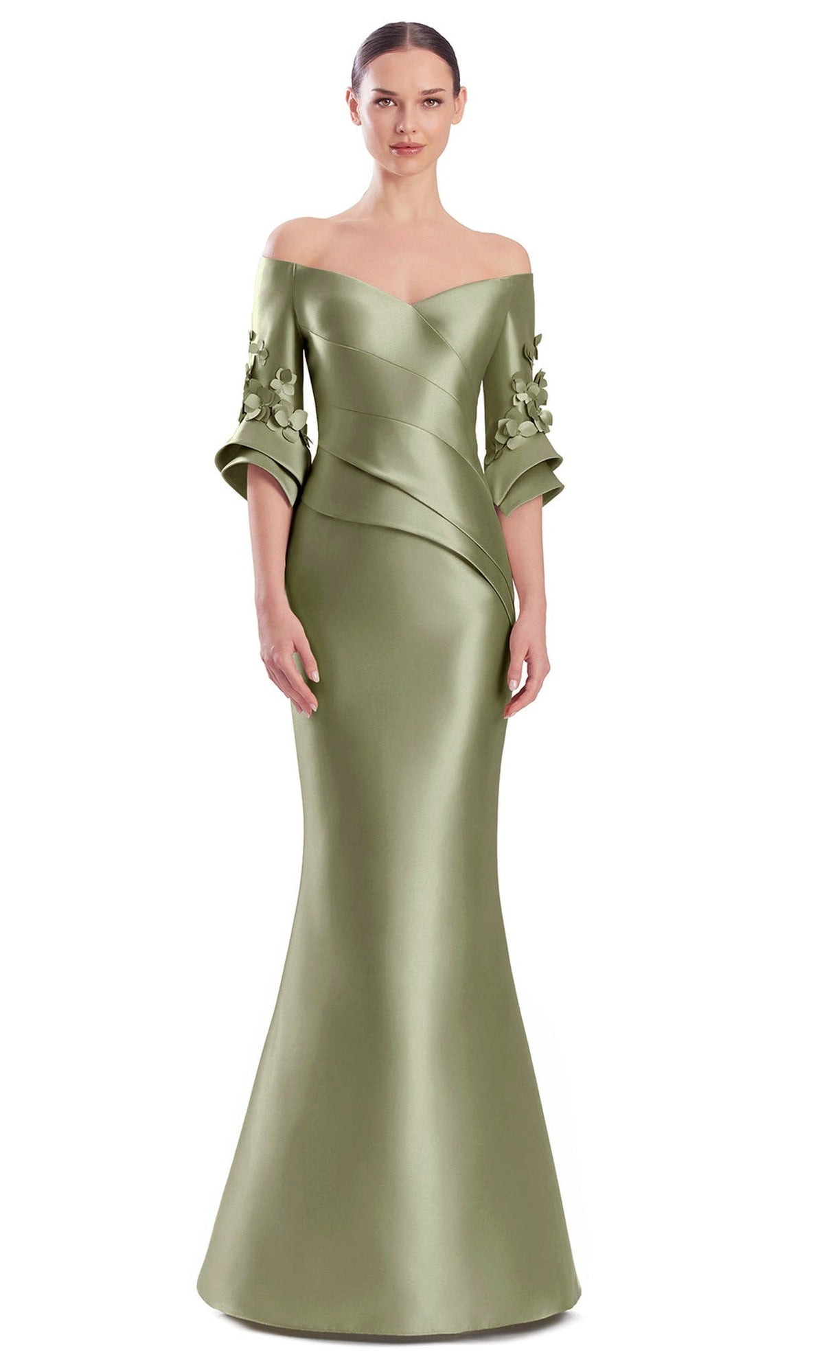 Alexander by Daymor Off-Shoulder Floral Bell Sleeve Mermaid Gown 3309F26