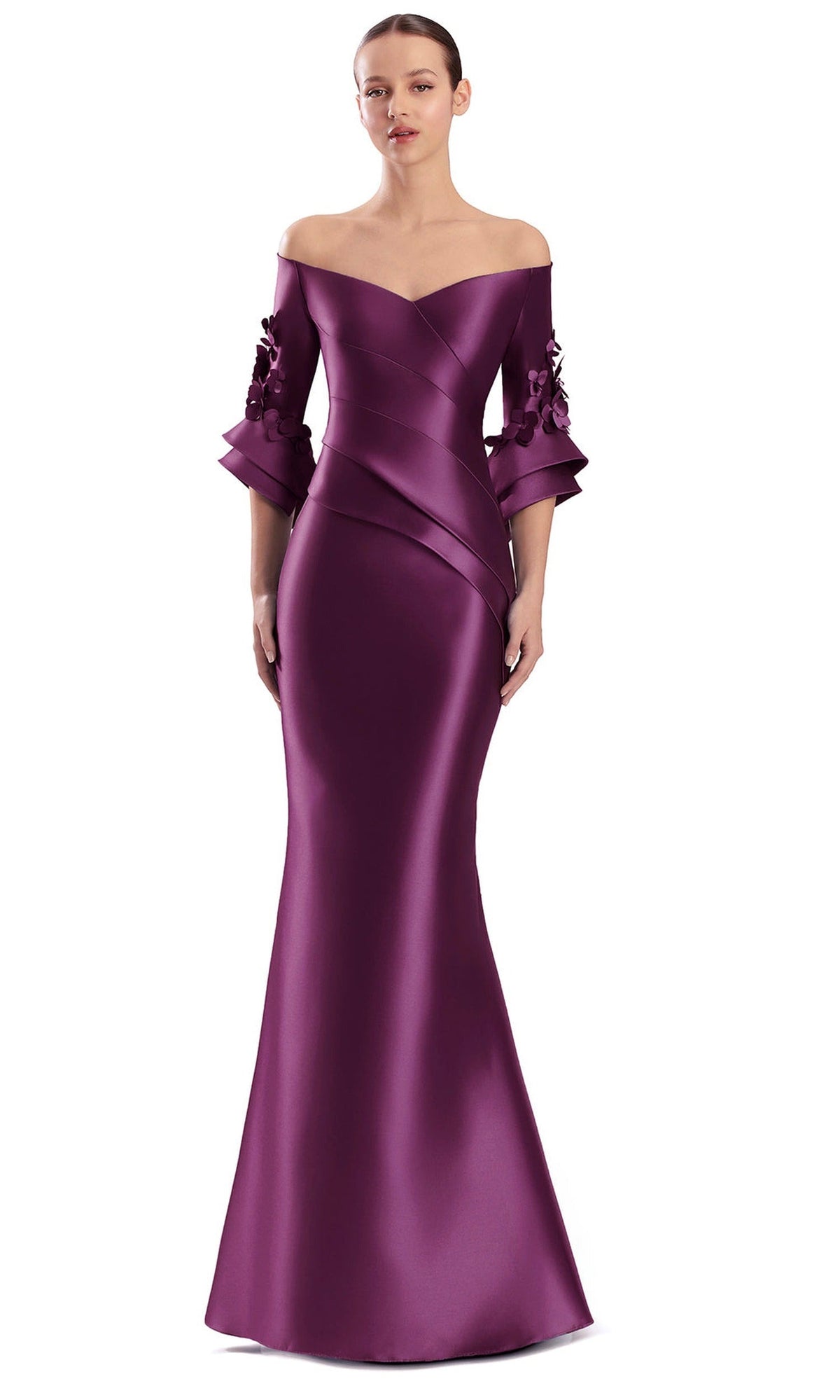 Alexander by Daymor Off-Shoulder Floral Bell Sleeve Mermaid Gown 3309F26