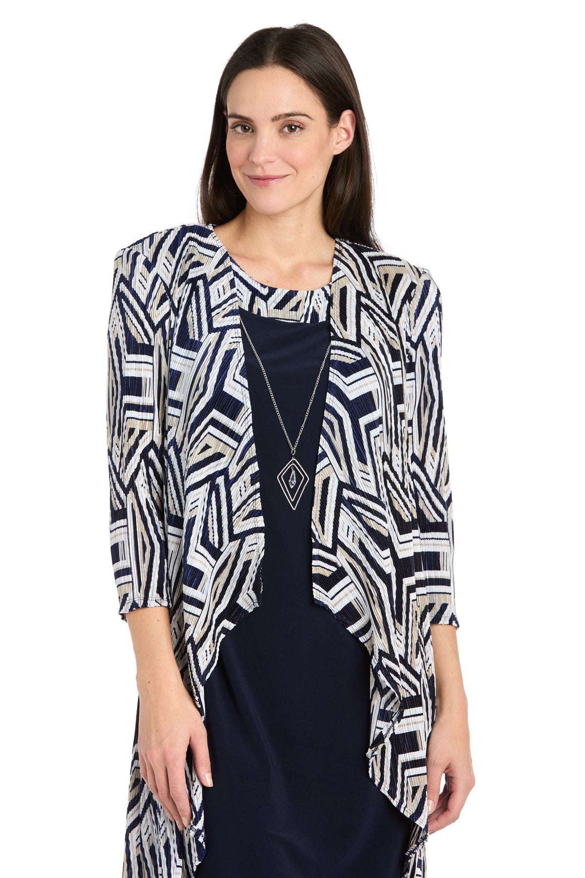 Mother of the Bride Dresses Short Petite Printed Jacket Dress Navy/Taupe