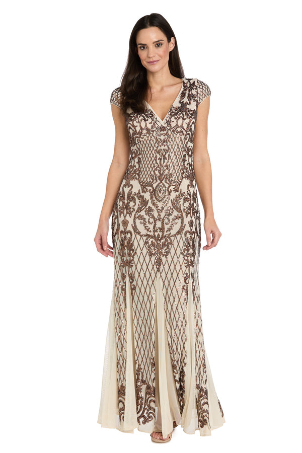 V-Neck Floor-Length Mesh Formal Sheath R&M Richards 3315
