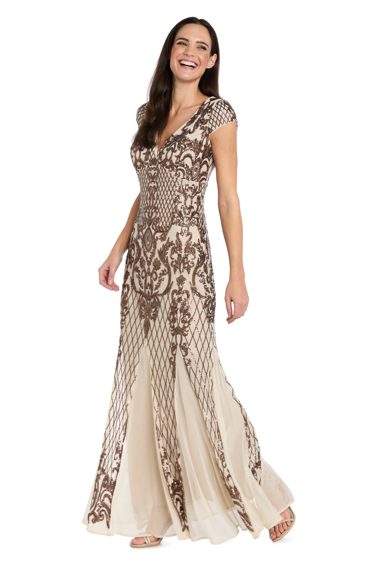 V-Neck Floor-Length Mesh Formal Sheath R&M Richards 3315