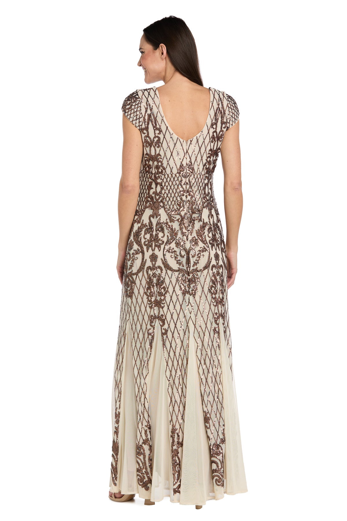 V-Neck Floor-Length Mesh Formal Sheath R&M Richards 3315