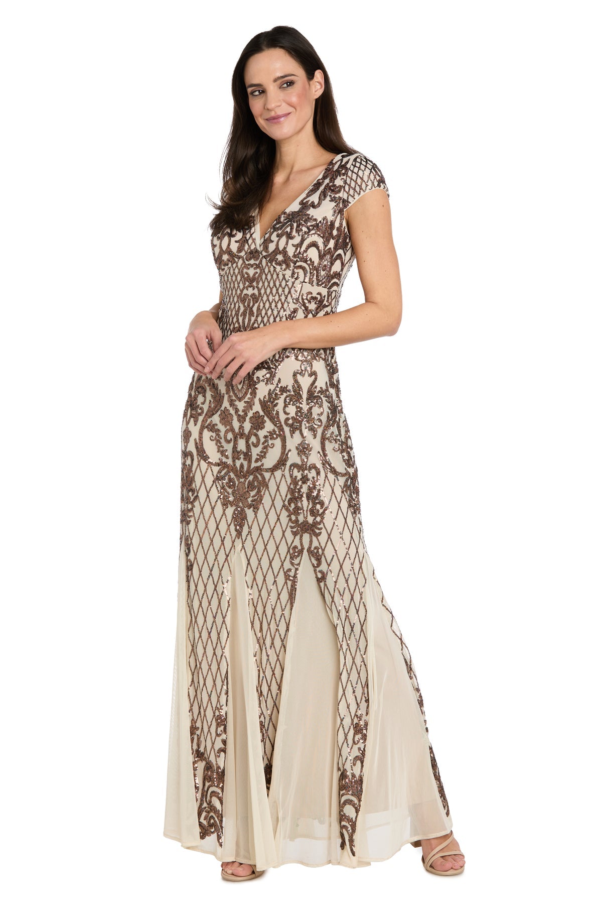 V-Neck Floor-Length Mesh Formal Sheath R&M Richards 3315
