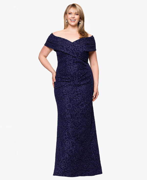 Betsy & Adam A27206W V-Neck Floor-Length Chiffon Formal Tiered Dress