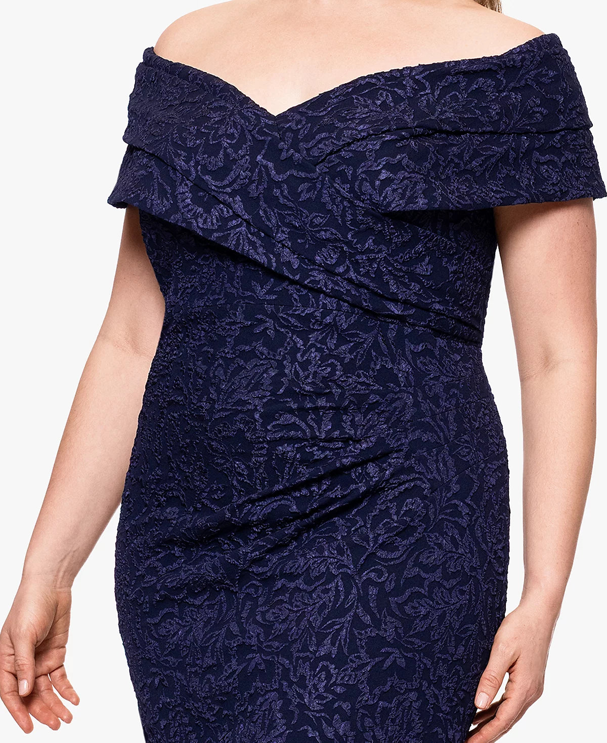 Navy Betsy & Adam A27206W V-Neck Floor-Length Chiffon Formal Tiered Dress