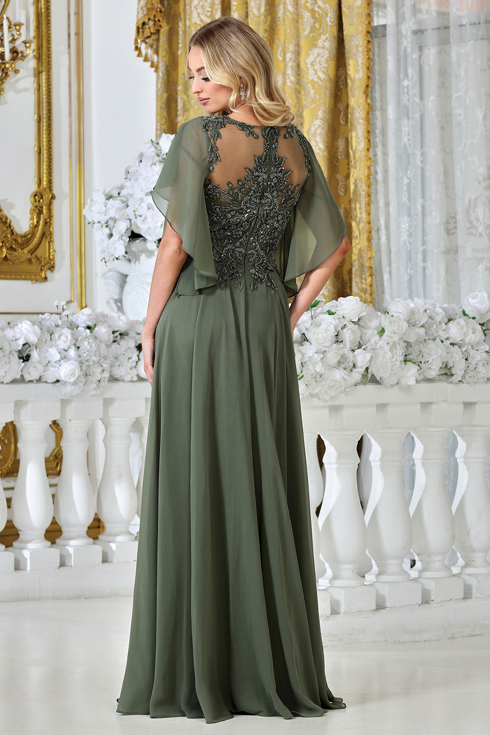 Plus Size Dresses Sequin Long Formal Beaded Plus Size Dress Dark Sage