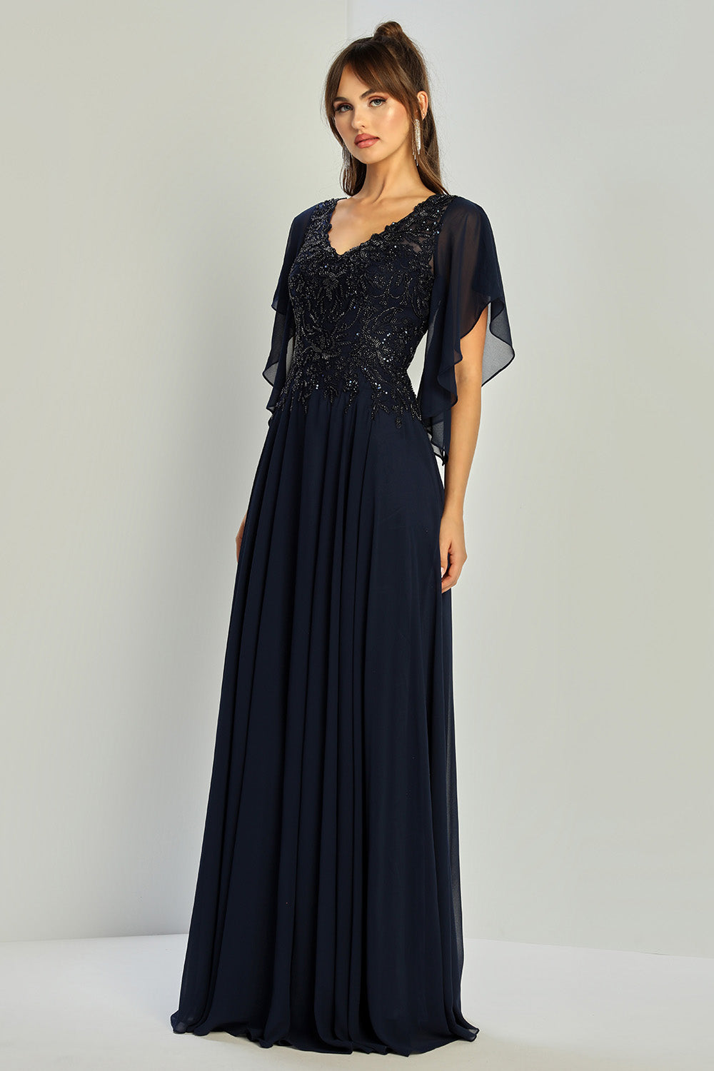 Plus Size Dresses Sequin Long Formal Beaded Plus Size Dress Navy