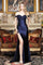 Prom Dresses Long Fitted Formal Slit Corset Prom Dress Navy