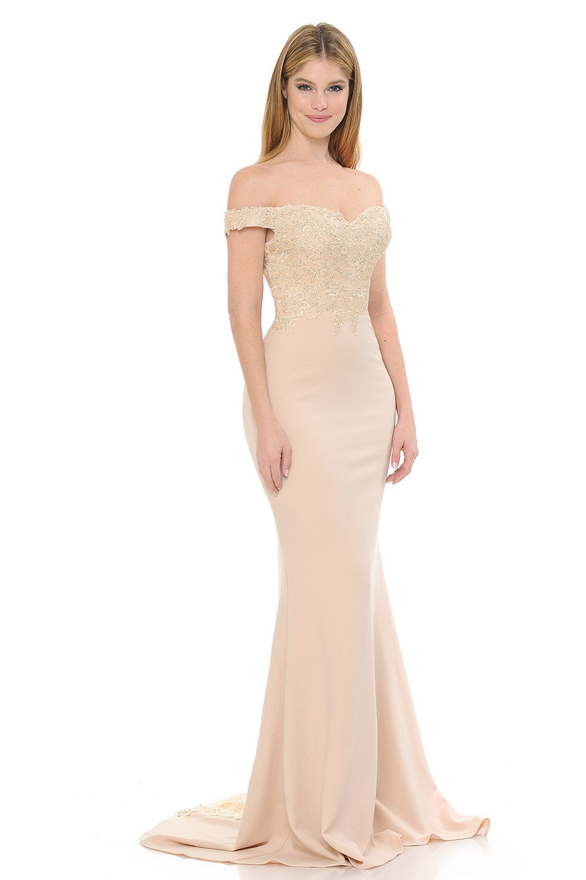Prom Dresses Long Formal Beaded Mermaid Prom Dress Lenovia 8134 Nude