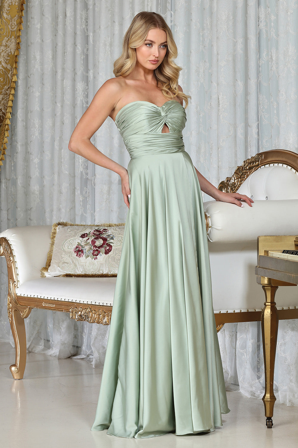 designer pleated dresses Women's Pleated Golden Maxi Dress | Vixen Collection