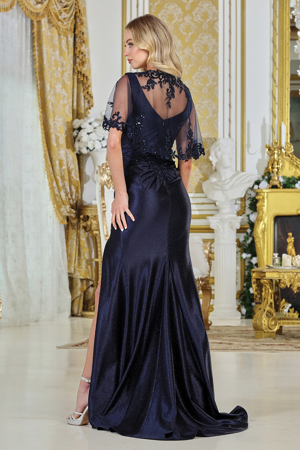 Plus Size Dresses Evening Long Formal Cape Plus Size Dress Navy