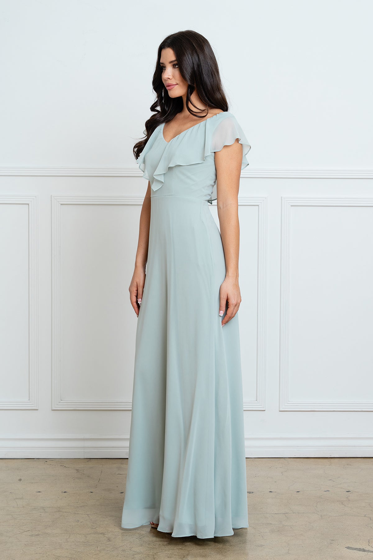 V-Neck Floor-Length Chiffon Formal A-Line Eva Fashion 3328