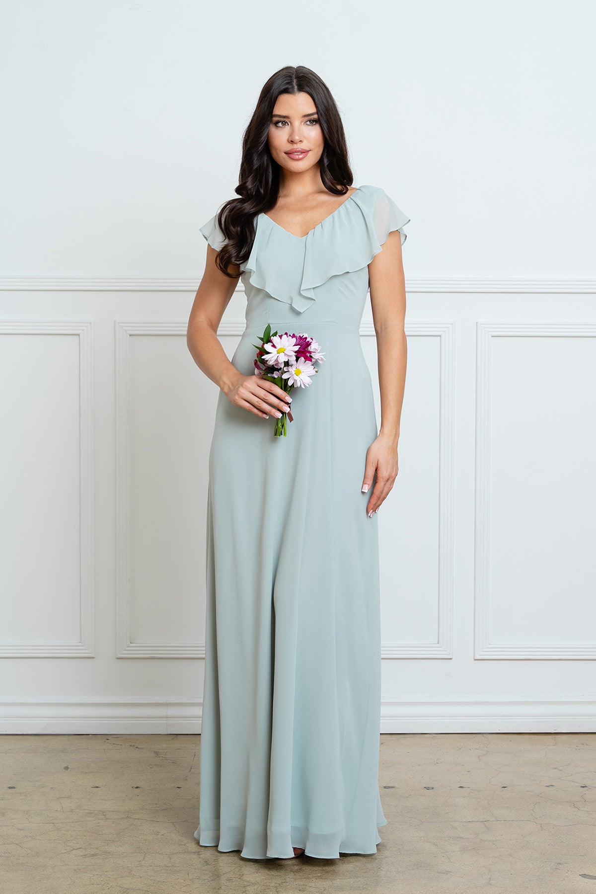 V-Neck Floor-Length Chiffon Formal A-Line Eva Fashion 3328