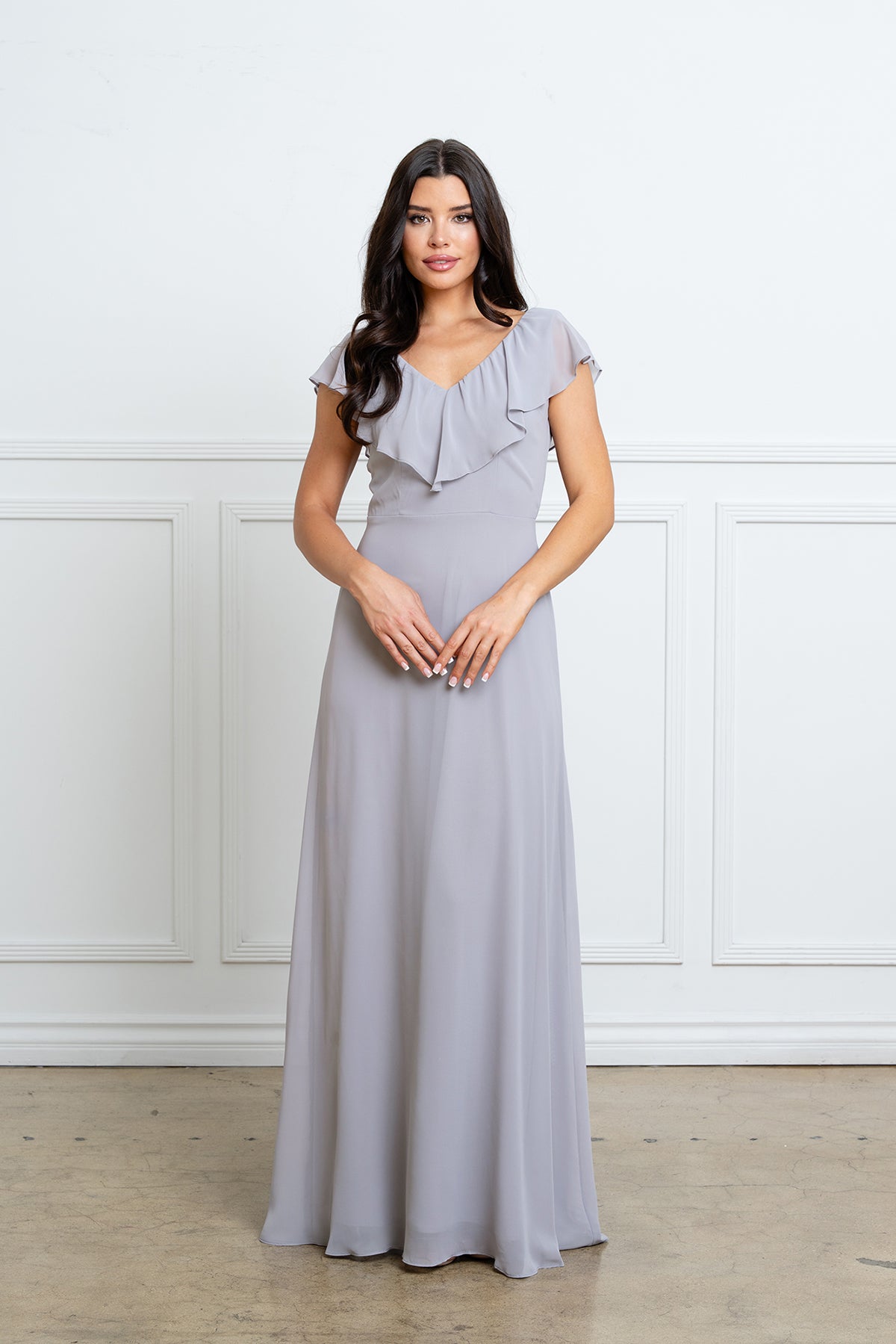 V-Neck Floor-Length Chiffon Formal A-Line Eva Fashion 3328