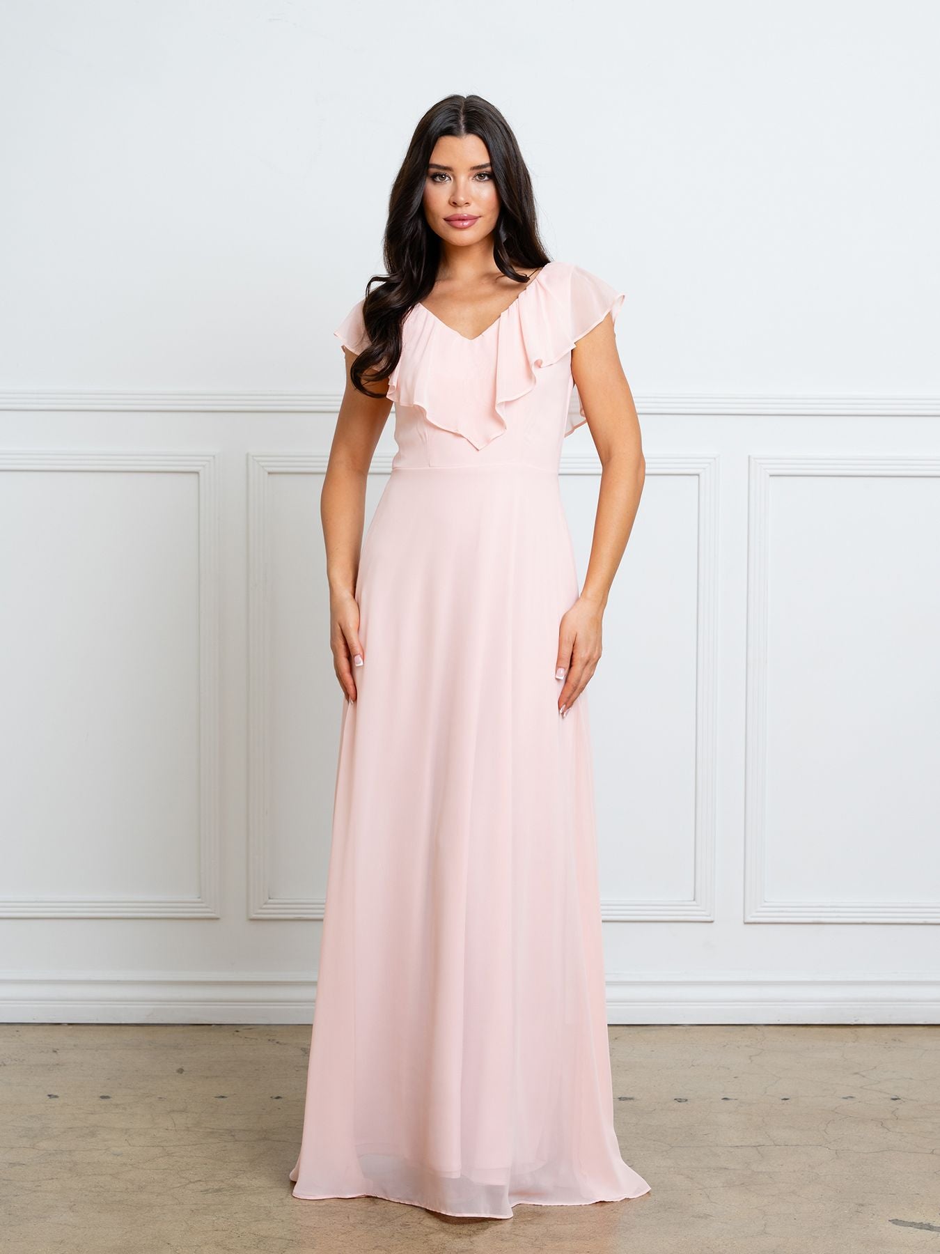V-Neck Floor-Length Chiffon Formal A-Line Eva Fashion 3328