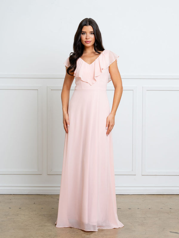 V-Neck Floor-Length Chiffon Formal A-Line Eva Fashion 3328