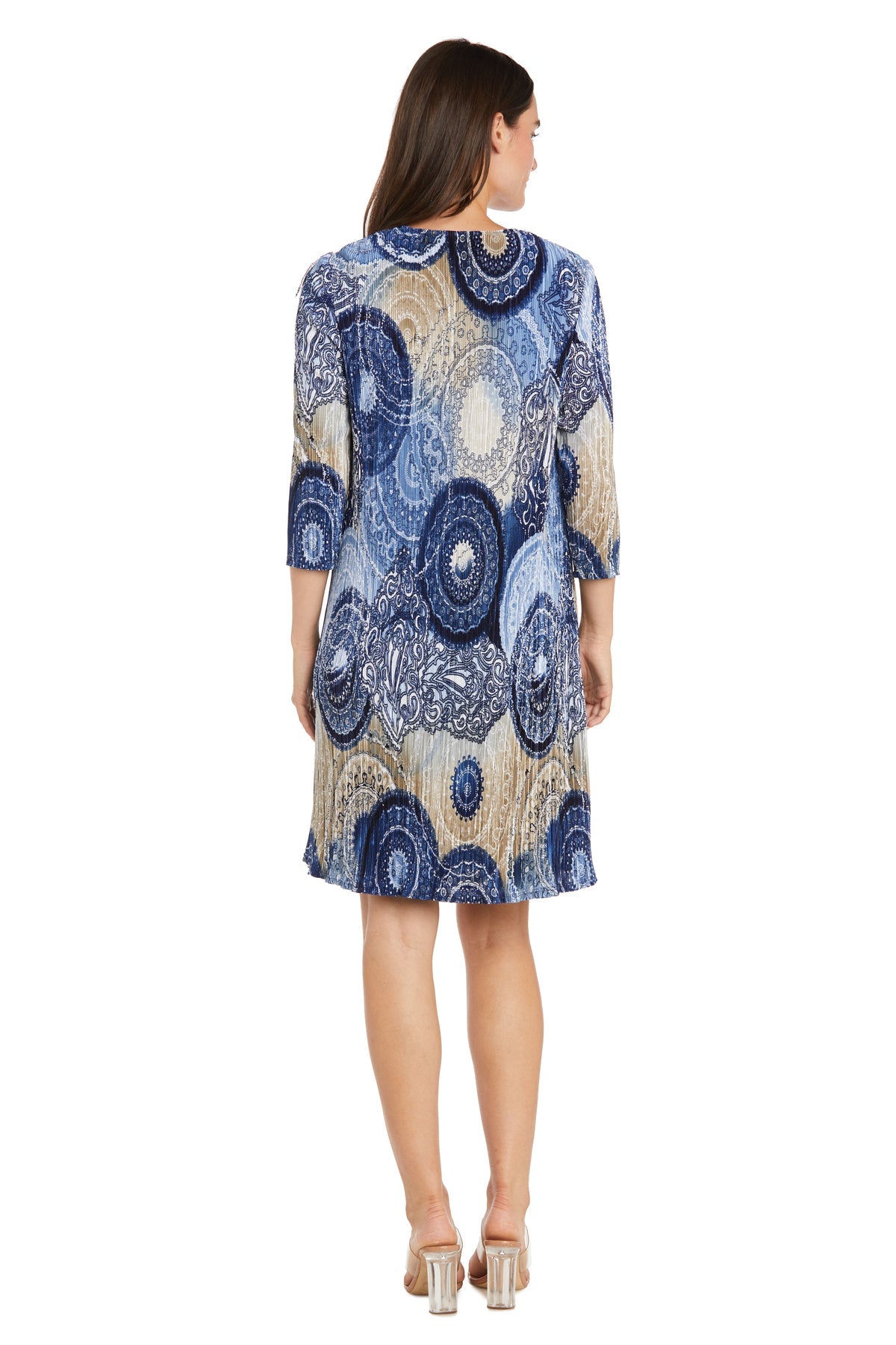 Cocktail Dresses Short Mother of the Bride Printed Jacket Dress Navy/Taupe