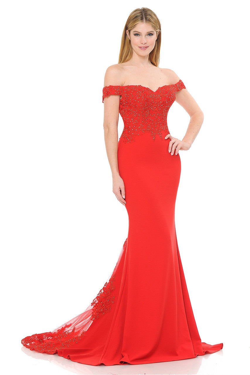 Prom Dresses Long Formal Beaded Mermaid Prom Dress Lenovia 8134 Red