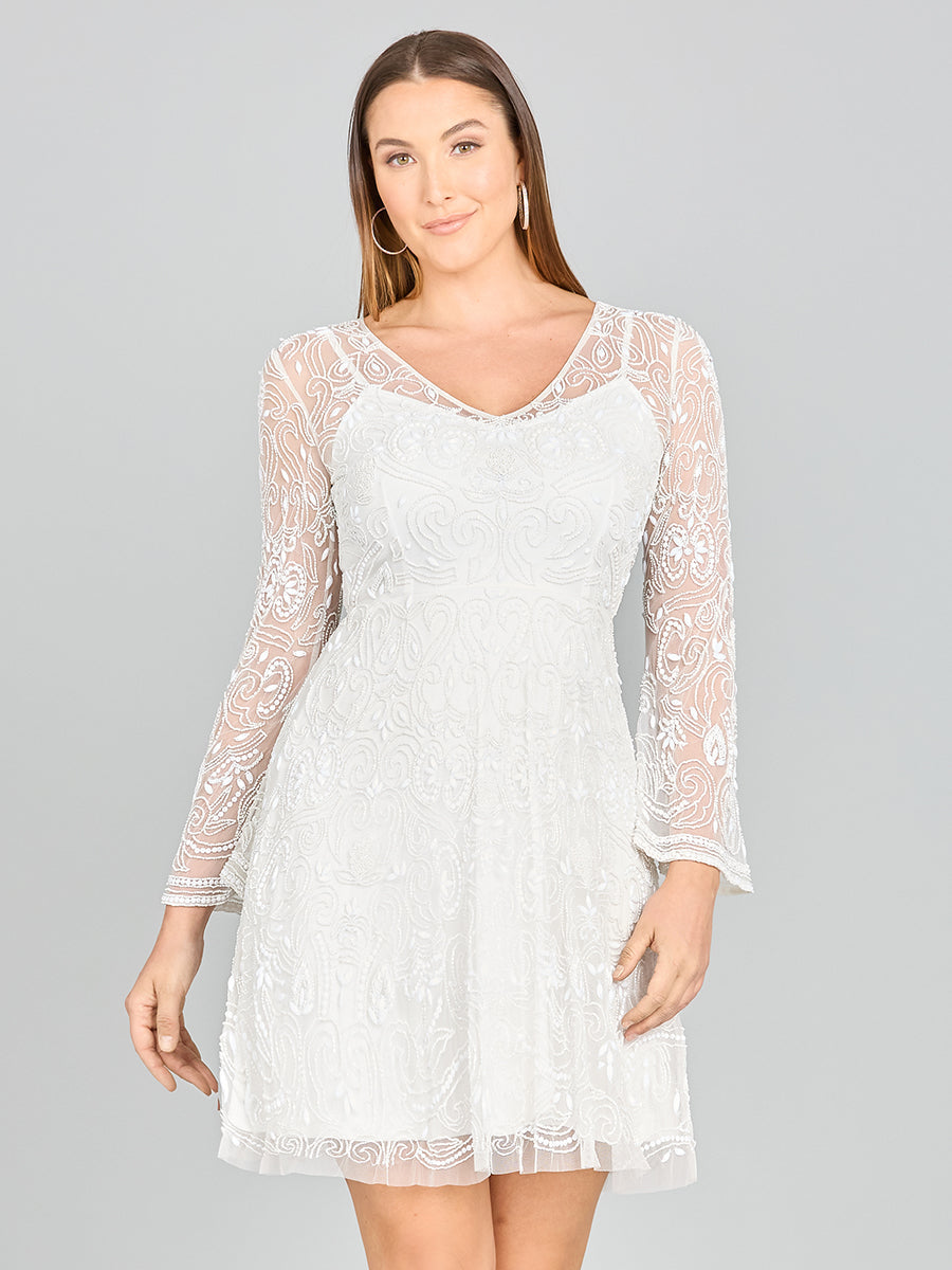Lara Dresses 33410 Short Bridal A Line Beaded Wedding Dress