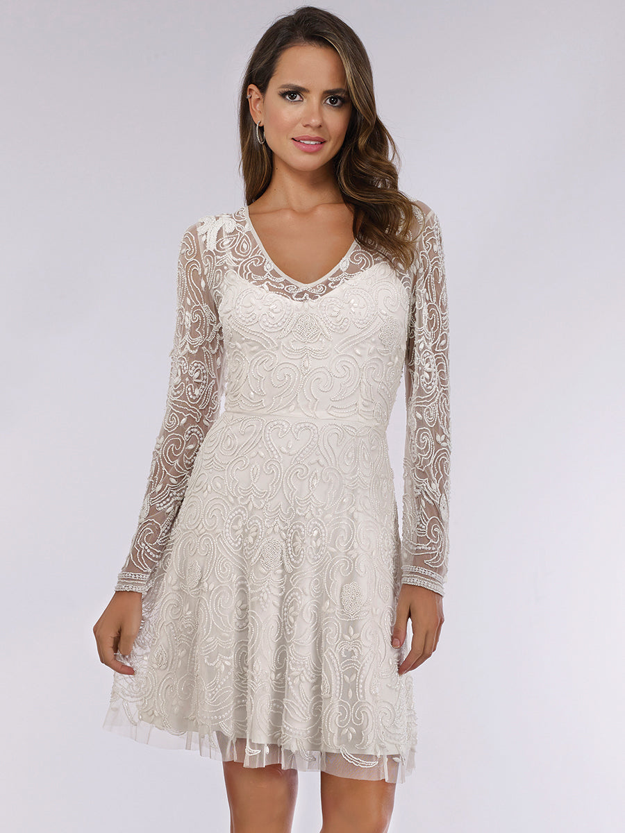Lara Dresses 33410 Short Bridal A Line Beaded Wedding Dress