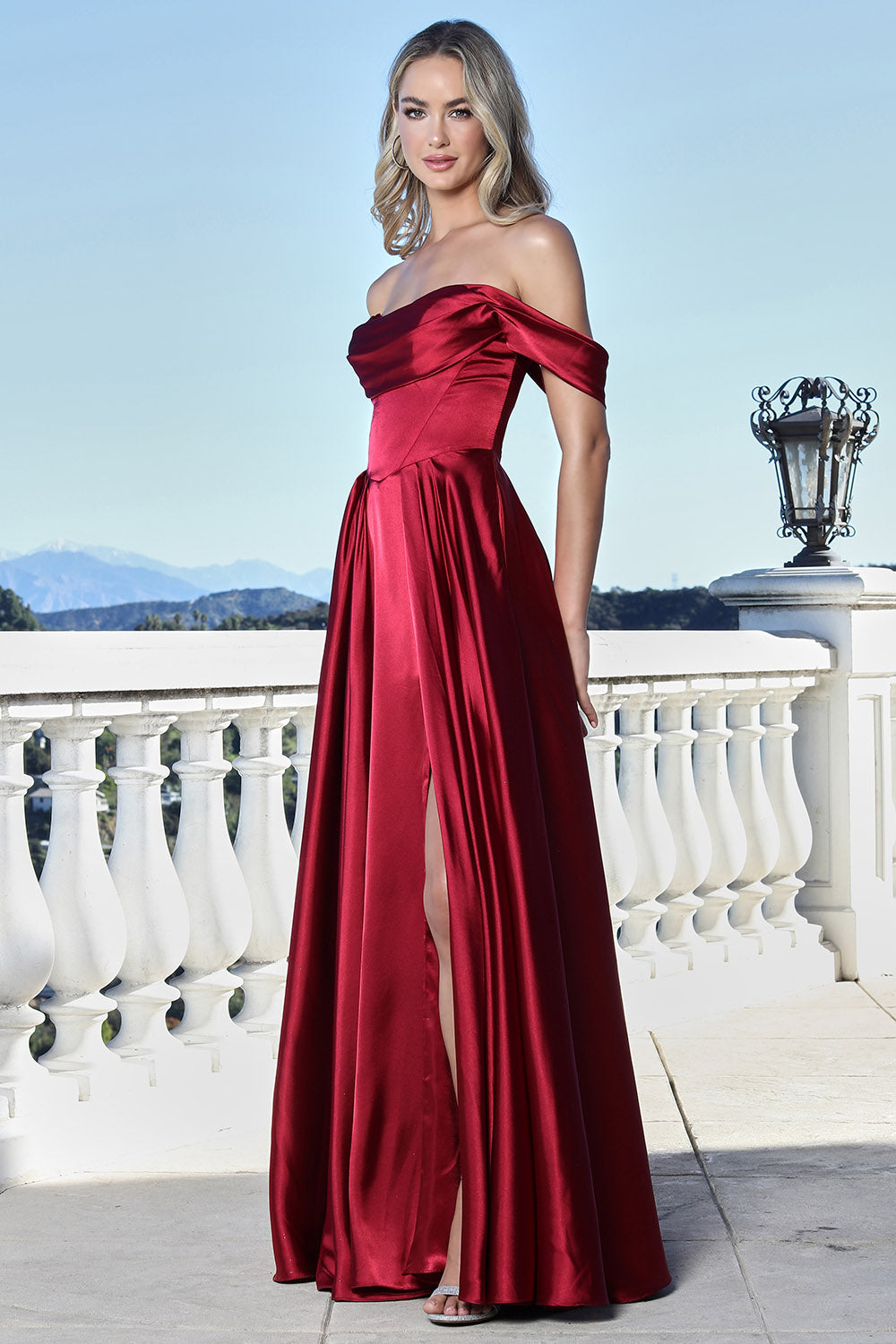 Prom Dresses Long Formal A Line Slit Prom Dress Adora Design 3343 Burgundy