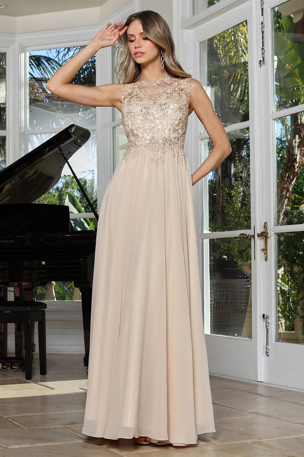 Formal Dresses Long A Line Beaded Evening Formal Dress Adora Design 3344 Champagne