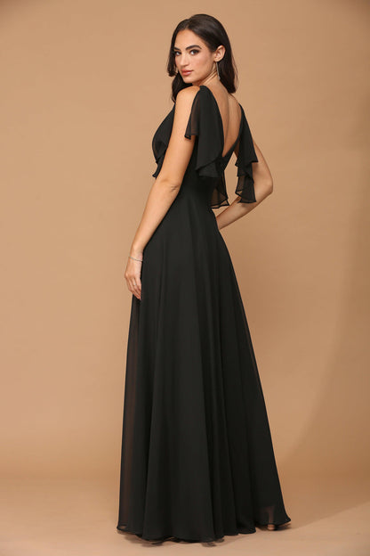 Black 4XL Long Formal Flutter Sleeves Dress Sale