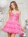 Cocktail Dresses Short Glitter Ruffle Skirt Dress Hot Pink