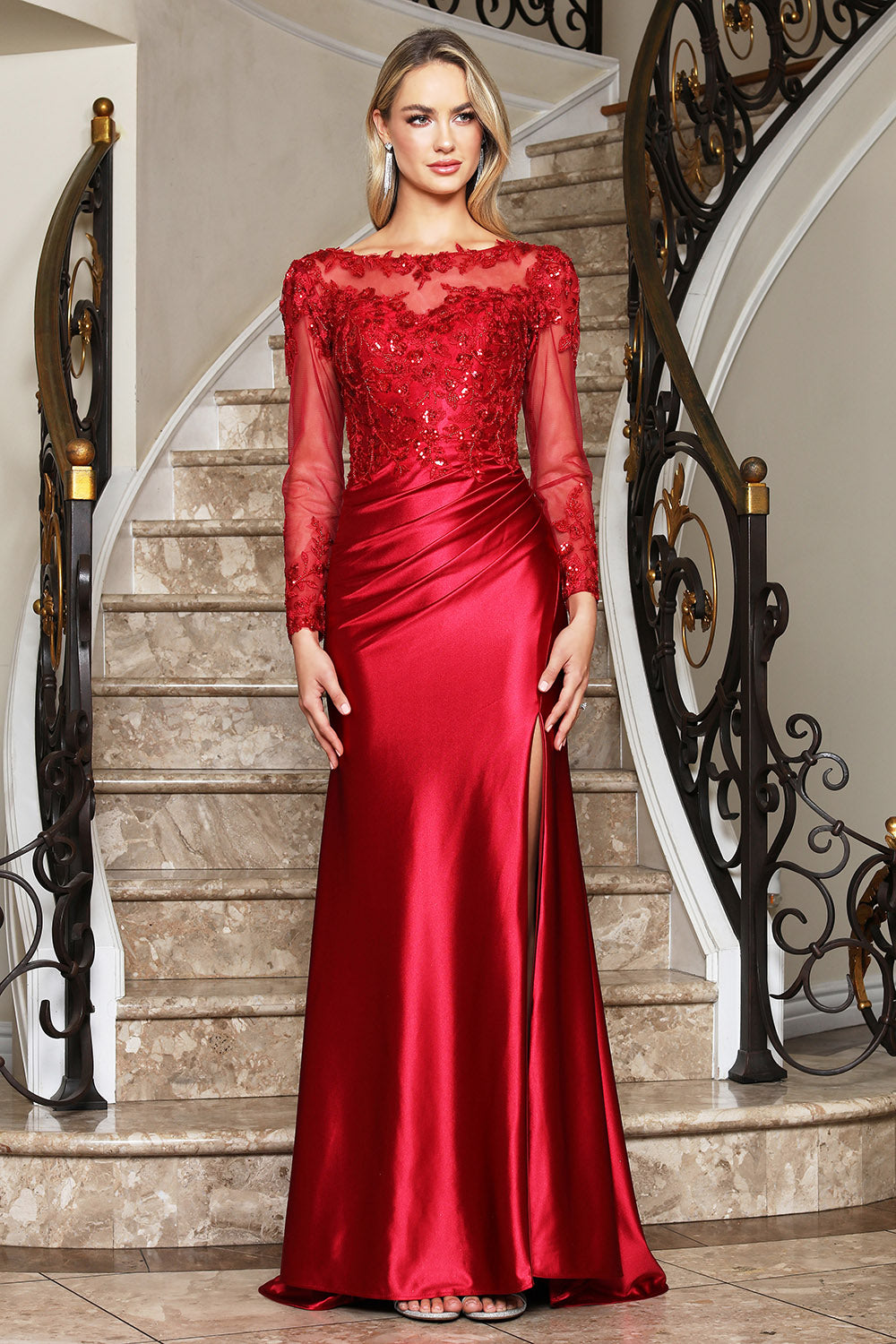 Long Sleeve Beaded Formal Mother of the Bride Dress Adora Design 3348 – The Dress Outlet