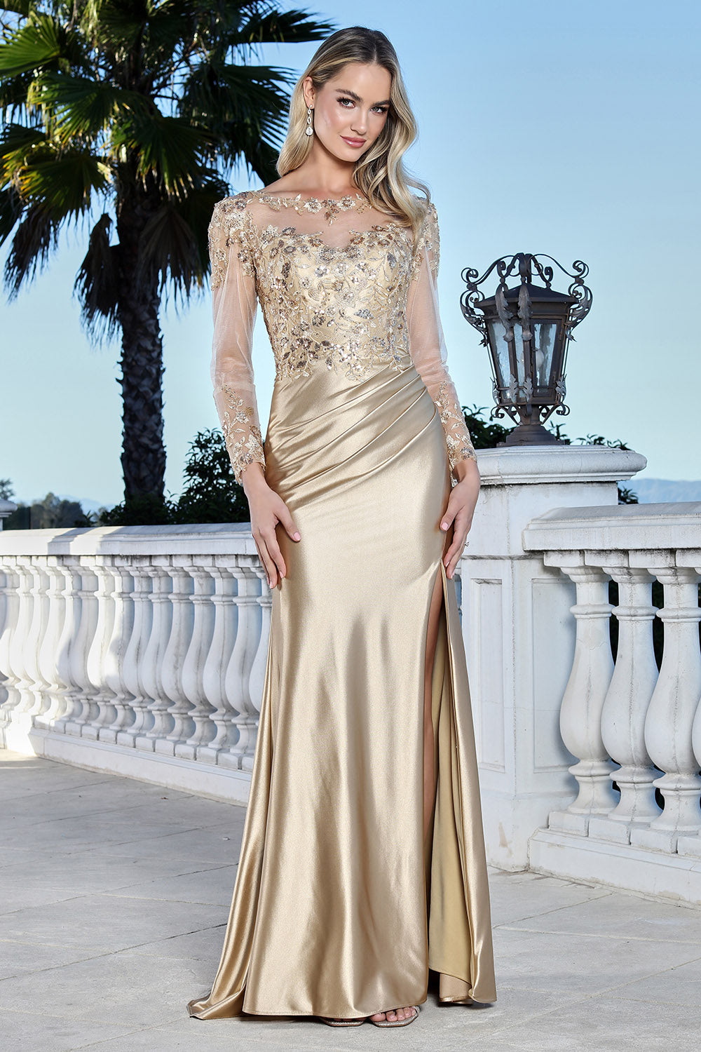 Mother of the Bride Dresses Long Sleeve Beaded Formal Mother of the Bride Dress Adora Design 3348 Champagne